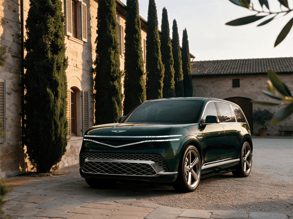 2028 Genesis GV90 parked outside of mansion