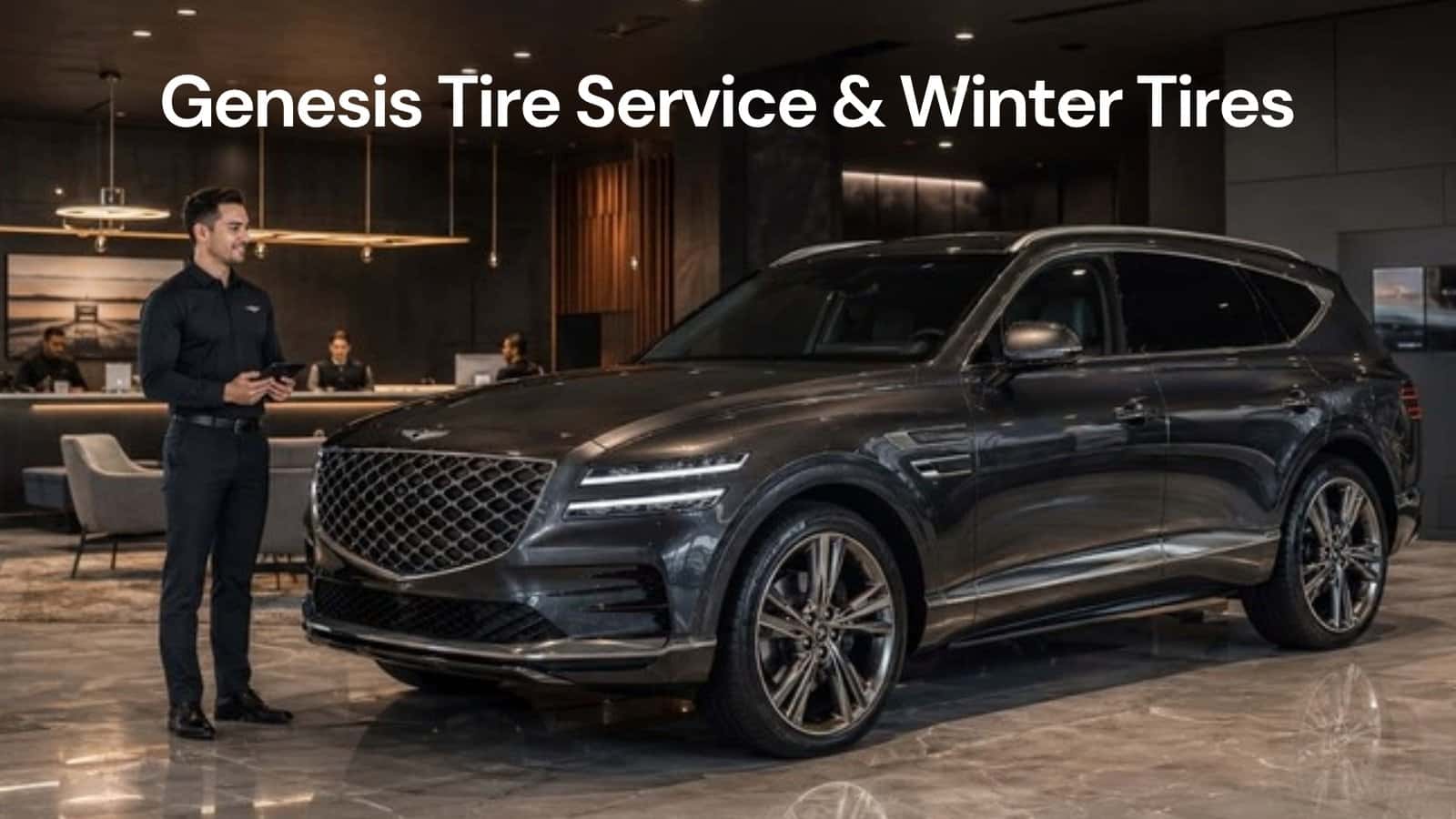 Genesis sedan on winter tires in the service drive at Genesis of Schererville in Schererville, Indiana