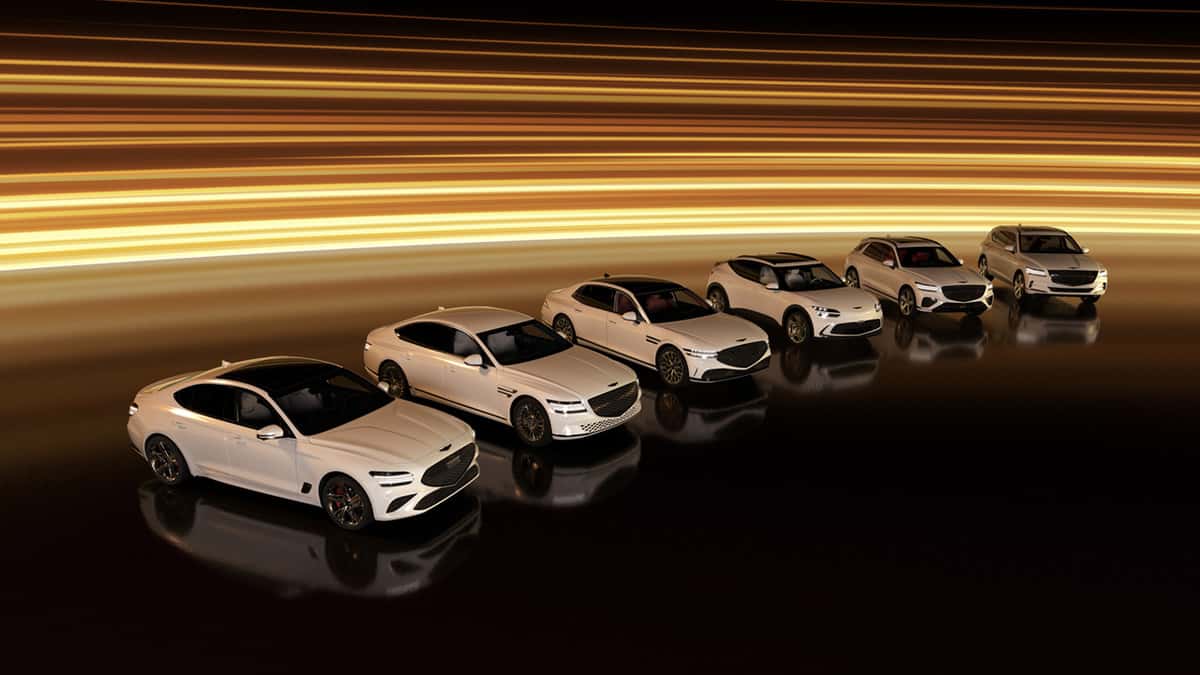 A lineup of Certified Pre-Owned Genesis vehicles