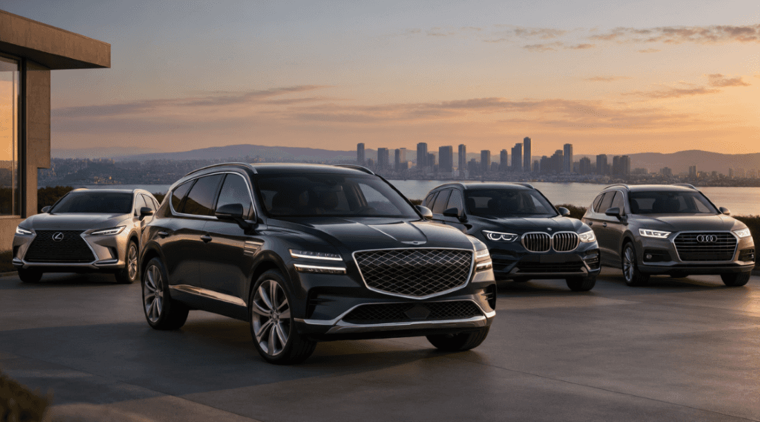 2027 Genesis GV80 compared with Lexus RX, BMW X5, and Audi Q7 SUVs