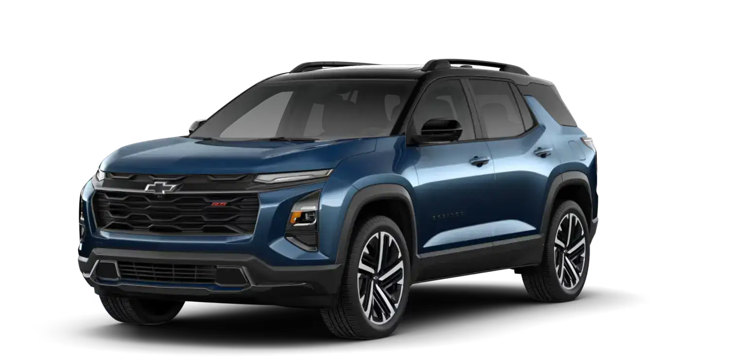 2027 Chevrolet Equinox in Lakeshore Blue Metallic - Mosaic Black Metallic roof