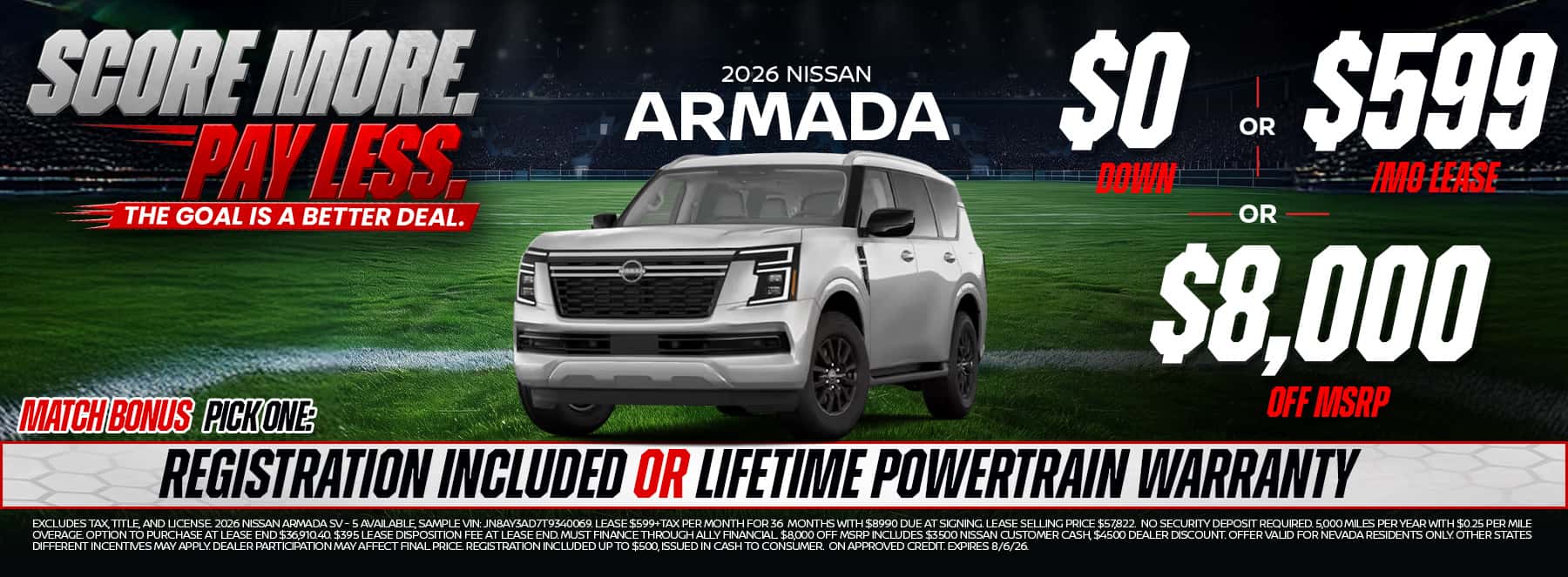 2026 Nissan Armada lease for $599