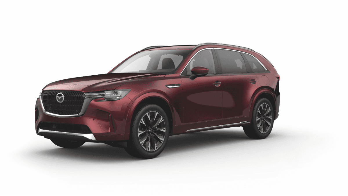 Red 2026 Mazda CX-90 front three-quarter view