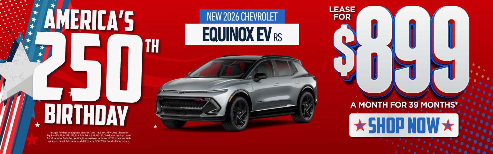 New 2026 Chevrolet Equinox EV RS Lease for $899/mo for 39 months*