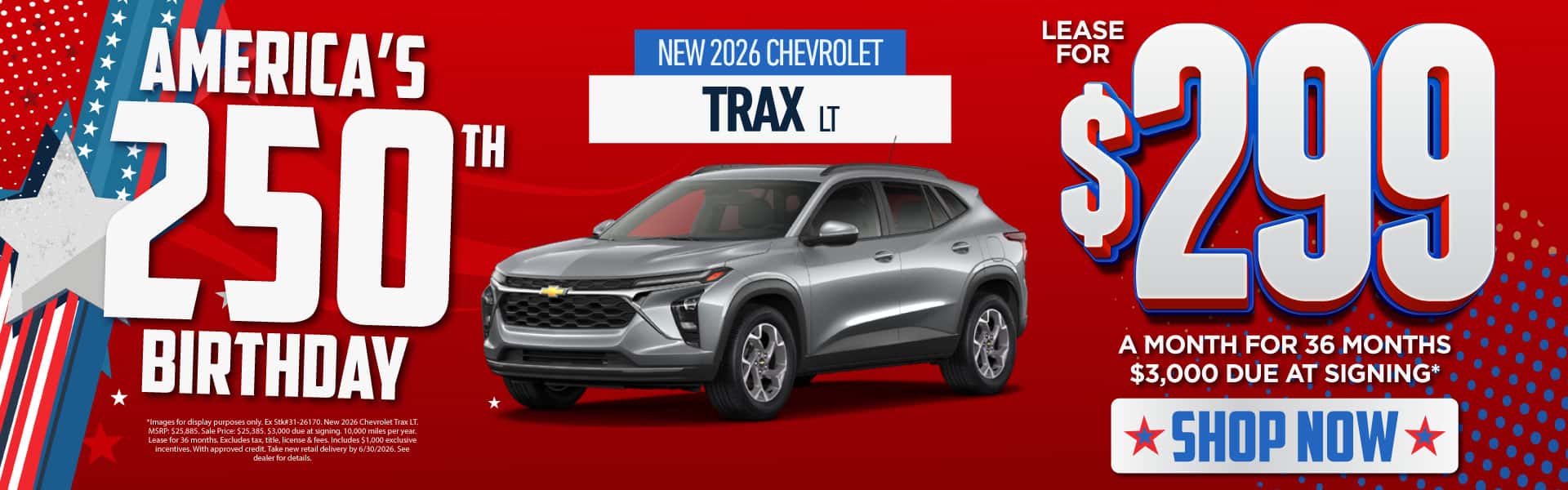 New 2026 Chevrolet Trax LT Lease for $299/mo for 36 months - $3,000 due at signing*