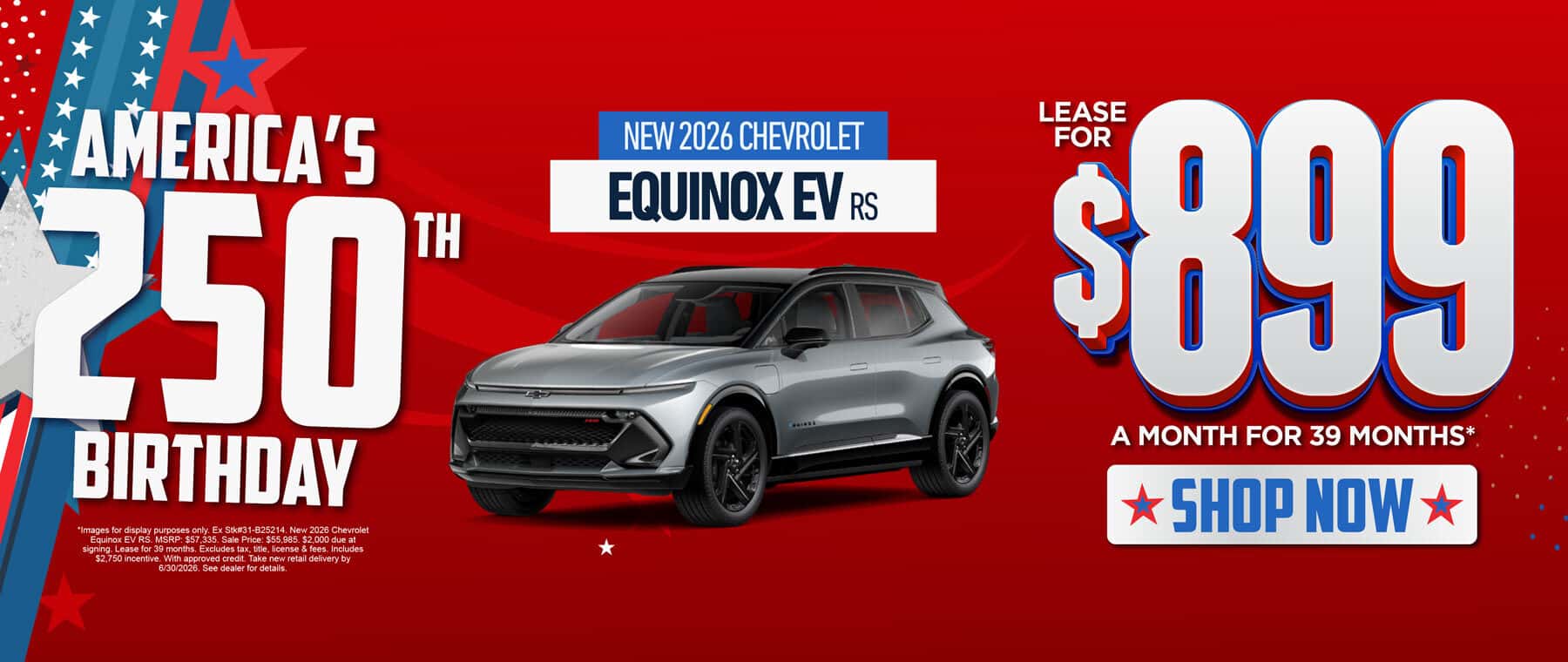 New 2026 Chevrolet Equinox EV RS Lease for $899/mo for 39 months*