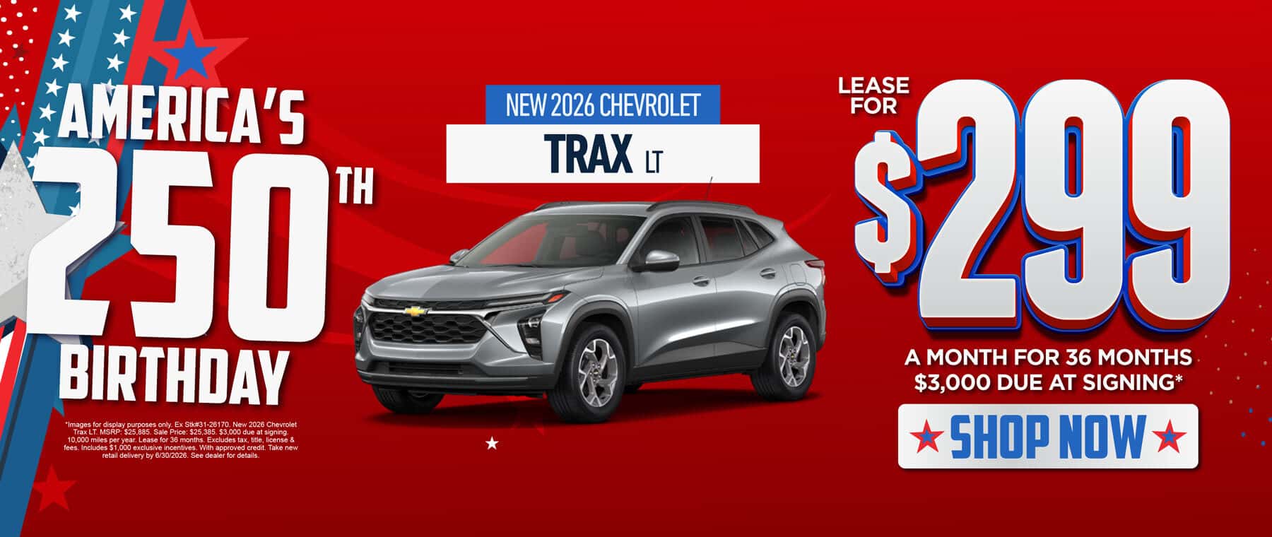 New 2026 Chevrolet Trax LT Lease for $299/mo for 36 months - $3,000 due at signing*