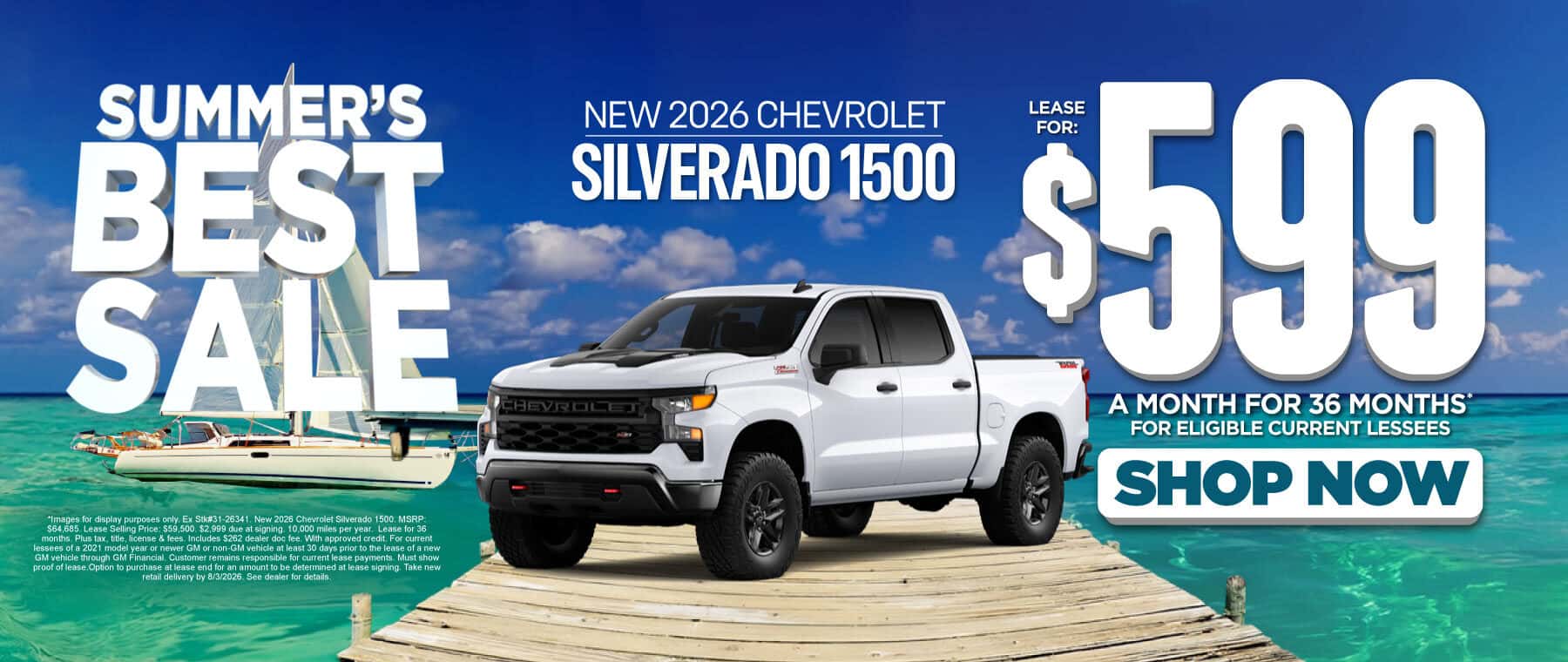 New 2026 Chevrolet Silverado 1500 $599/mo for 36 months -For Eligible Current Lessees*