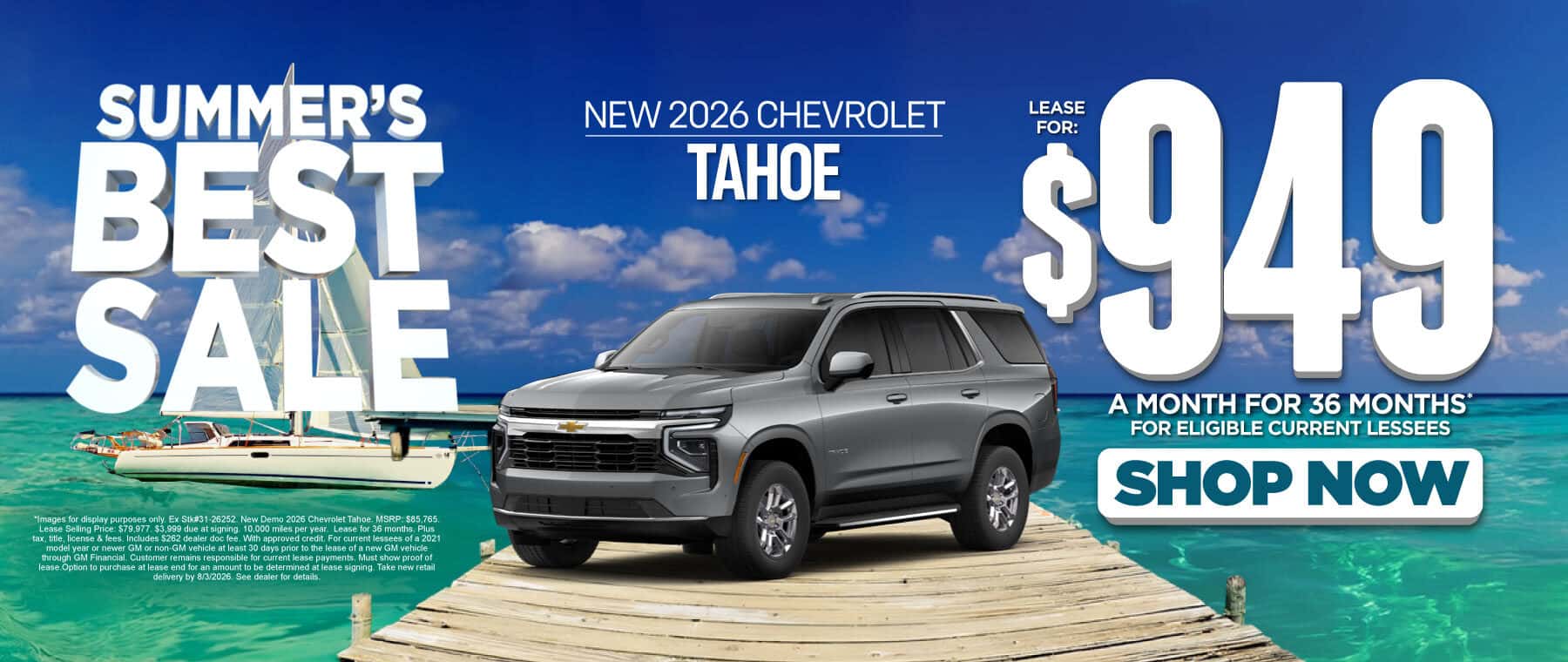 New 2026 Chevrolet Tahoe $949/mo for 36 months - For Eligible Current Lessees*