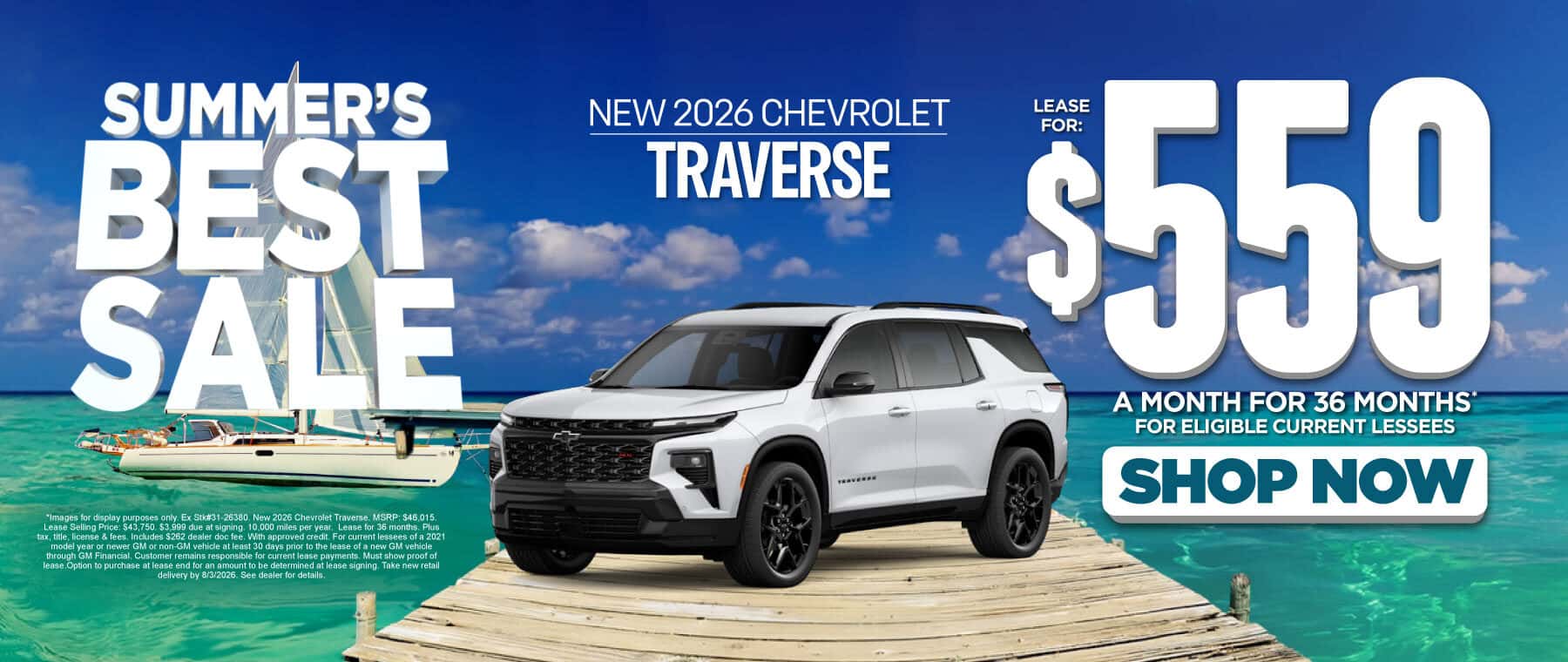 New 2026 Chevrolet Traverse $559/mo for 36 months - For Eligible Current Lessees*