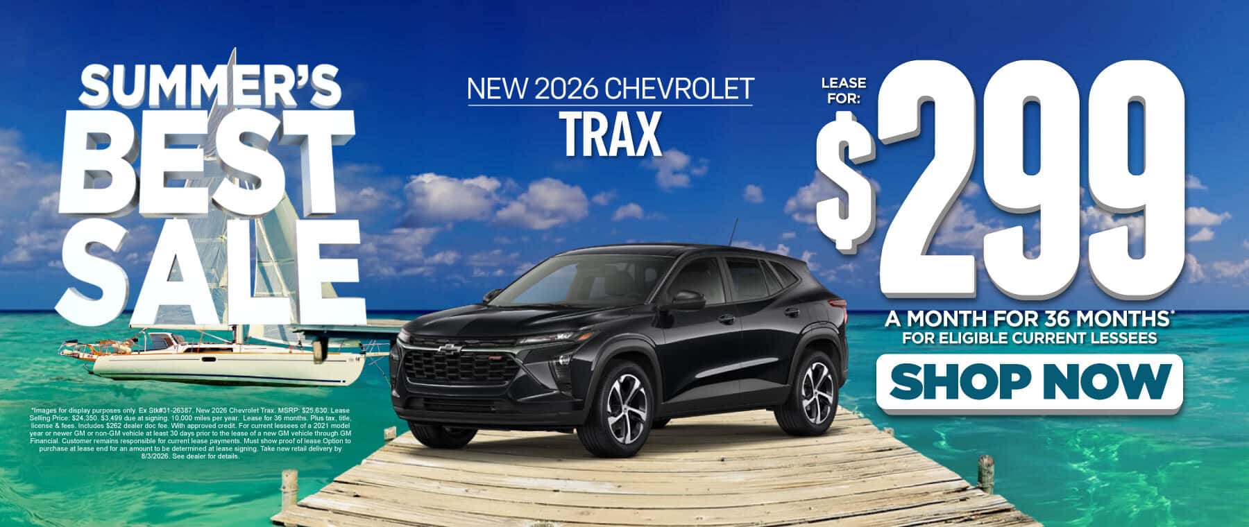 New 2026 Chevrolet Trax $299/mo for 36 months -For Eligible Current Lessees*