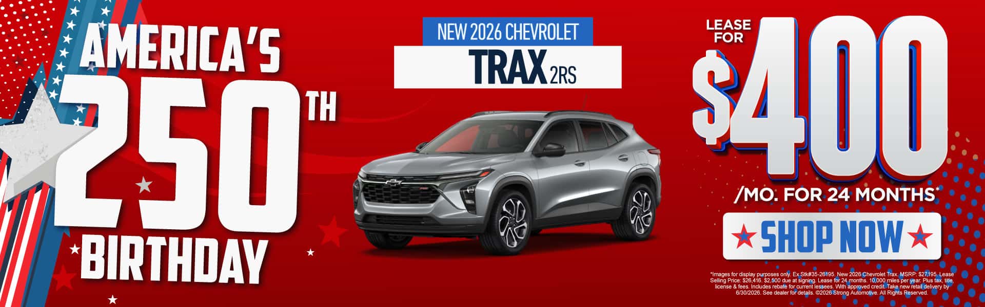 New 2026 Chevrolet Trax 2RS Lease for $400/mo for 24 months