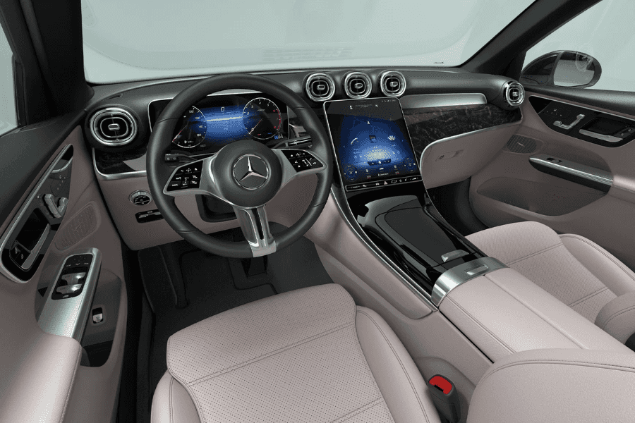 Digital dashboard and MBUX infotainment display inside a Mercedes-Benz GLC