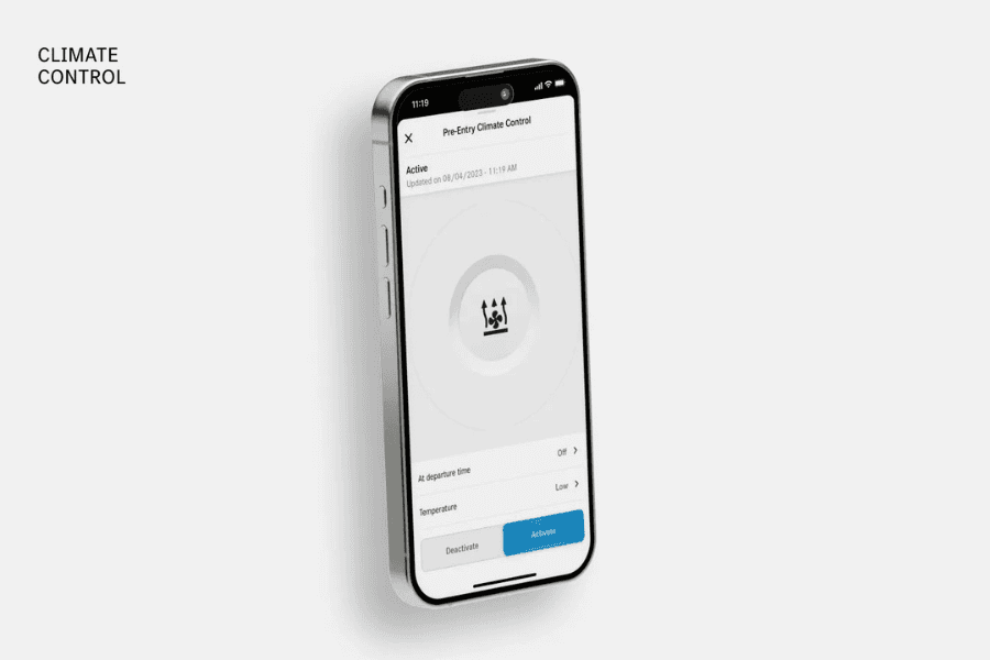Mercedes-Benz app Pre-Entry Climate Control feature for an eligible electric vehicle