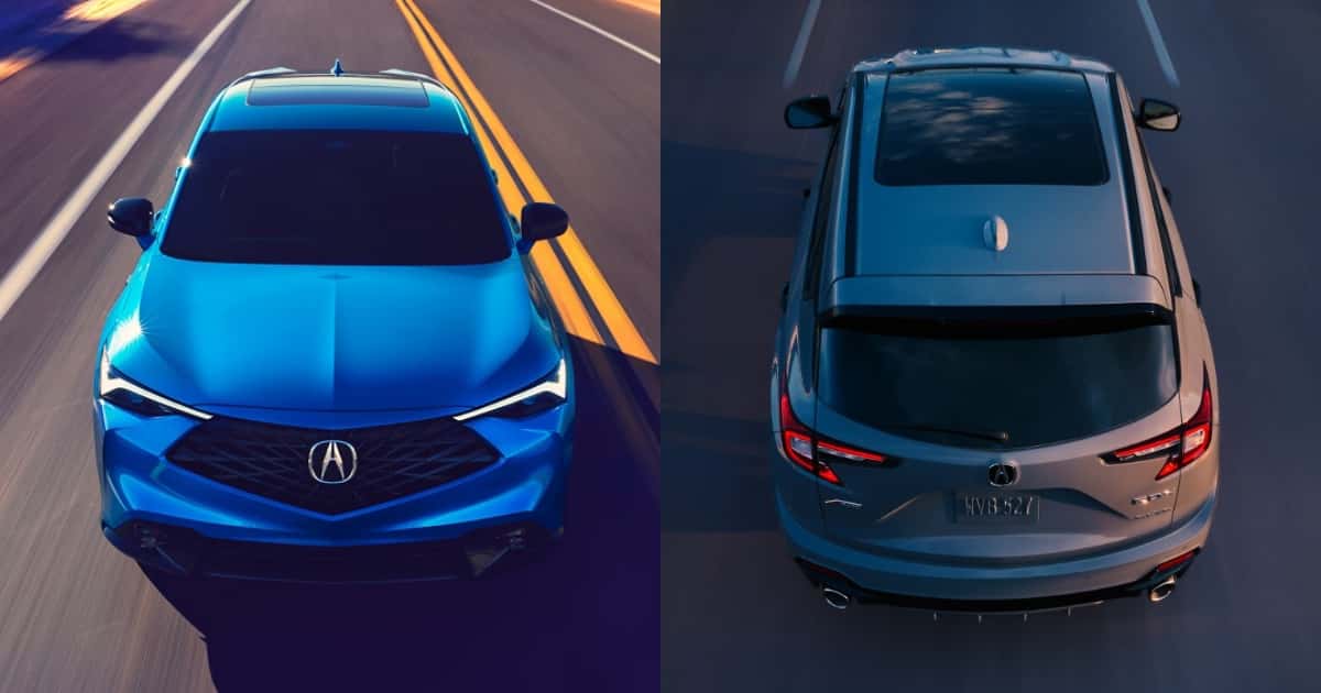 Blue Acura ADX on left, gray Acura RDX on right