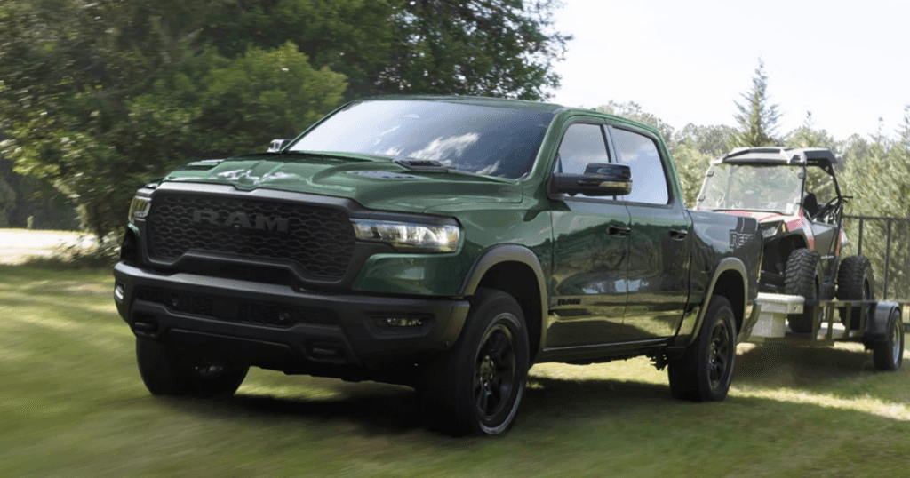 Green Ram 1500 Towing a Trailer