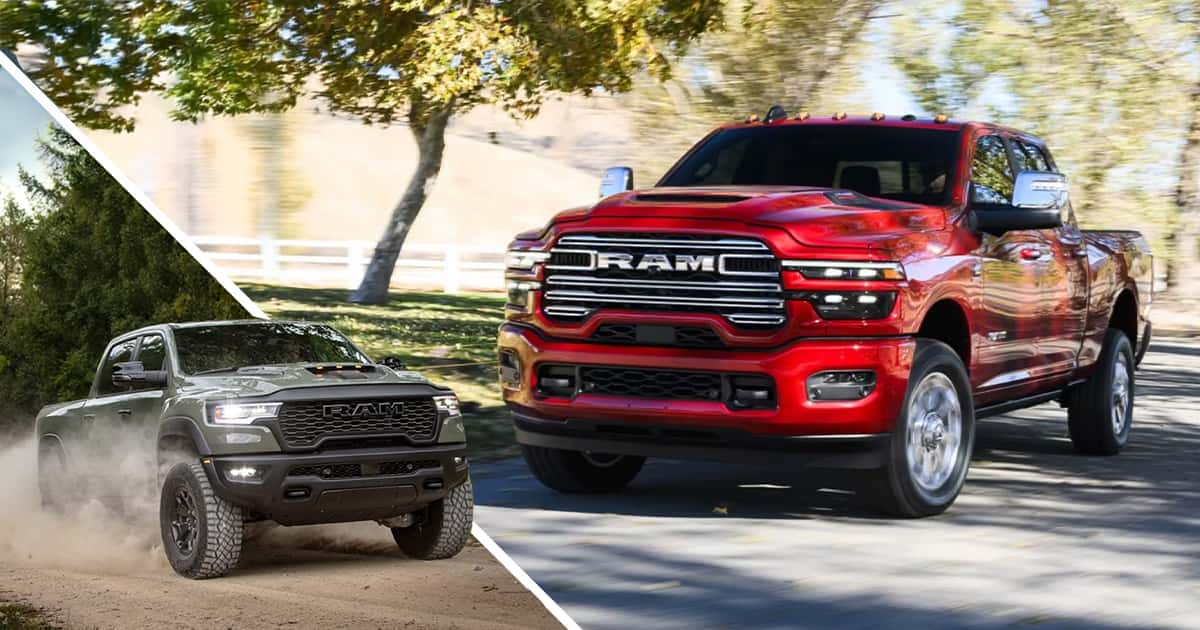 A Ram 1500 truck and a Ram 2500 truck