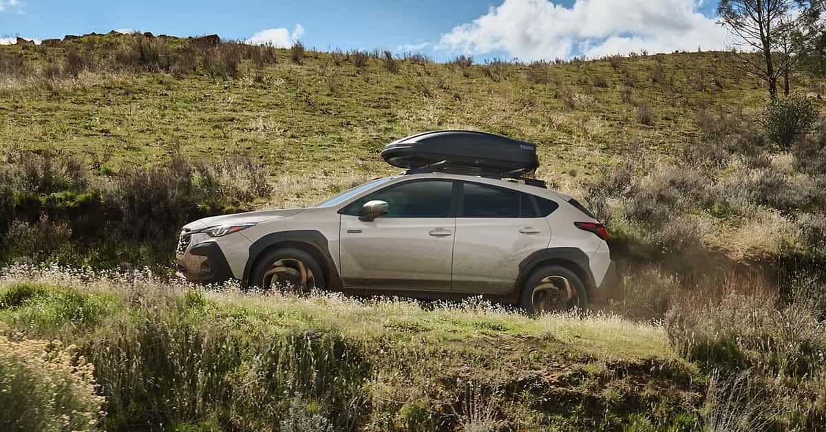 With a black Thule roof cargo box