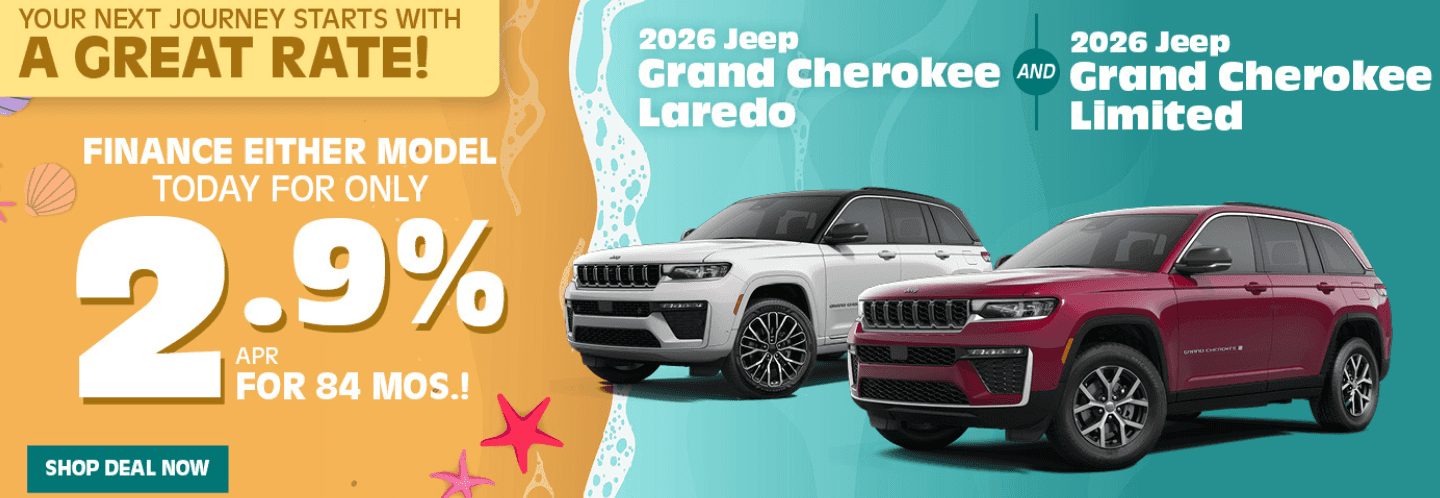 2026 Jeep Grand Cherokee Laredo and Limited - June APR Offer Banner Desktop Slide