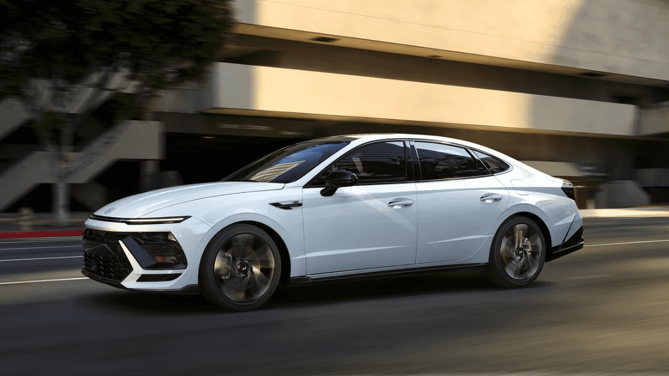 Side profile of the 2026 Hyundai Sonata N Line in white