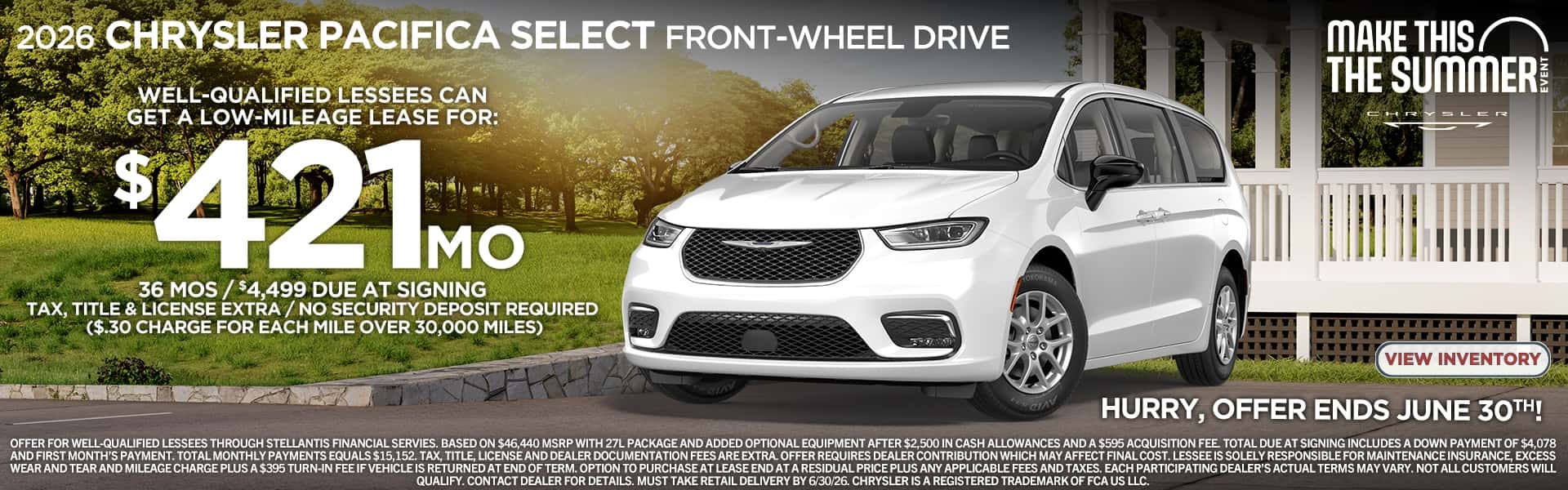 Chrysler Pacifica Select Front Wheel Drive Lease