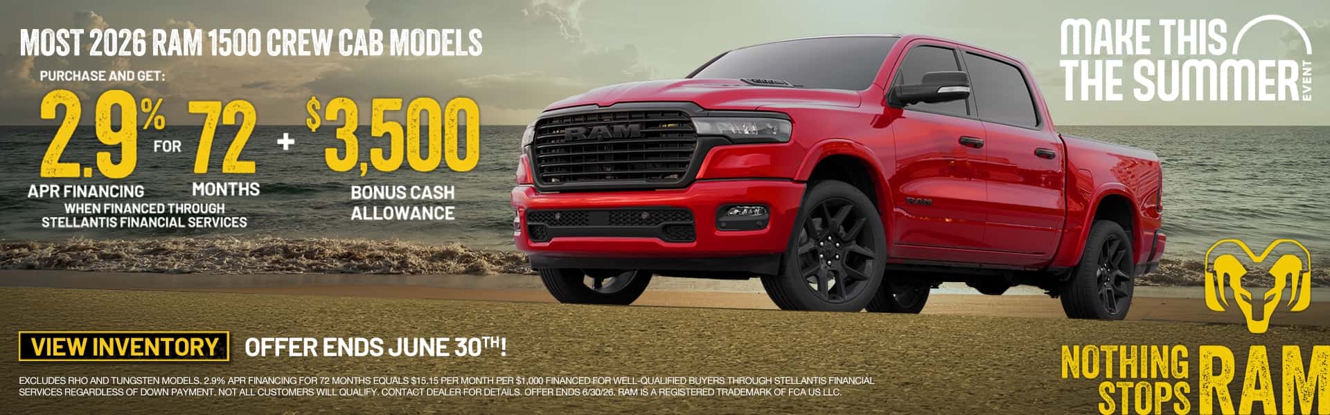 2026 Ram 1500 Crew Cab Models 2.9%APR + $3500 cash bonus
