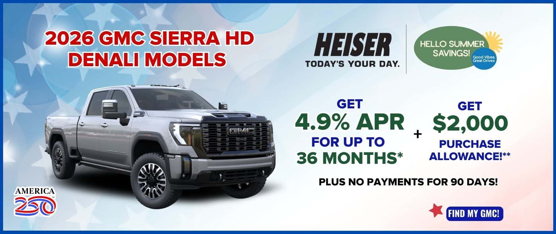 2026 GMC Sierra HD Denali 4.9% APR 36 months + 2000 purchase allowance