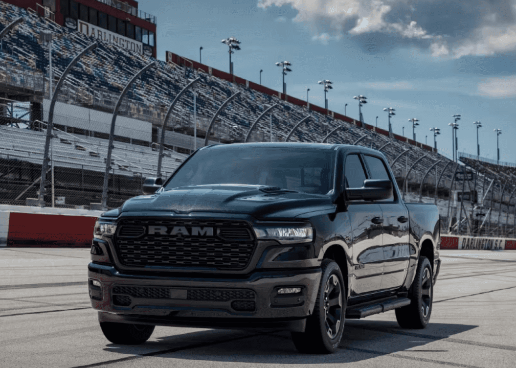 2026 RAM 1500 Express parked on a racecar track.