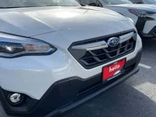 A white Subaru Crosstrek parked at Hello Subaru of Temecula dealership