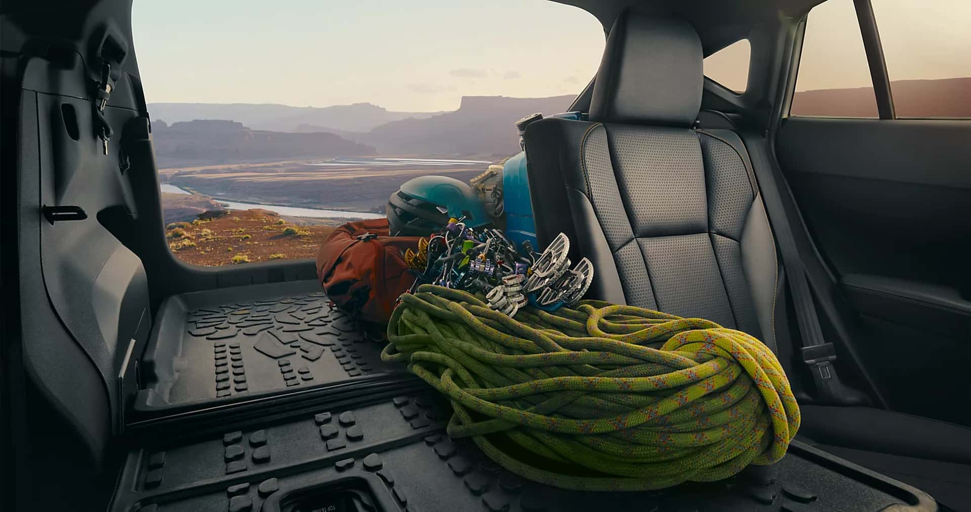 2025 Crosstrek Wilderness interior with climbing gear.