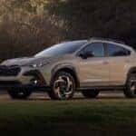 Dusk image of a white Subaru Crosstrek