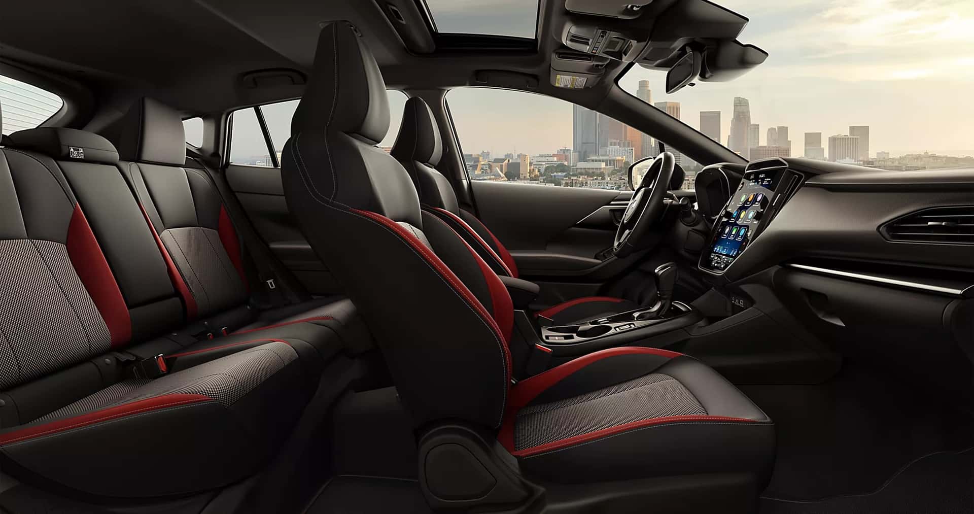 Black Subaru Impreza interior with red stitching