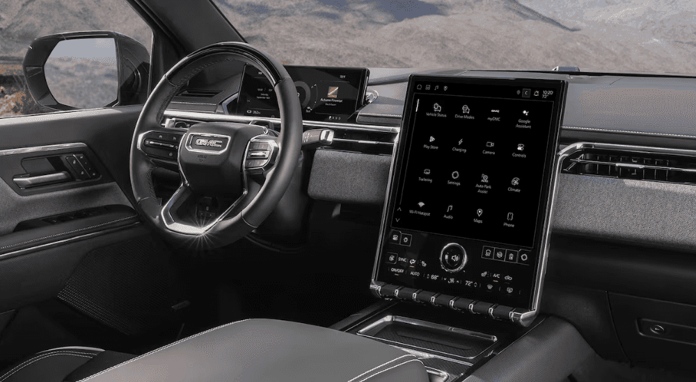 Black interior and infotainment system in a 2026 GMC Sierra 1500