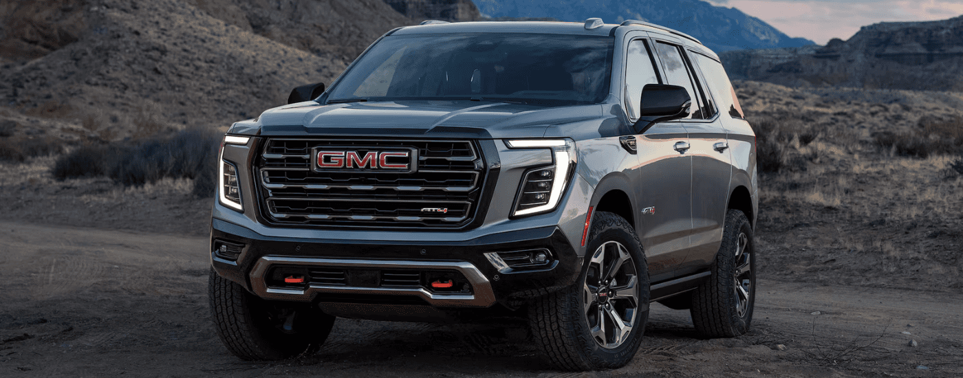 Grey 2026 GMC Yukon AT4 head on
