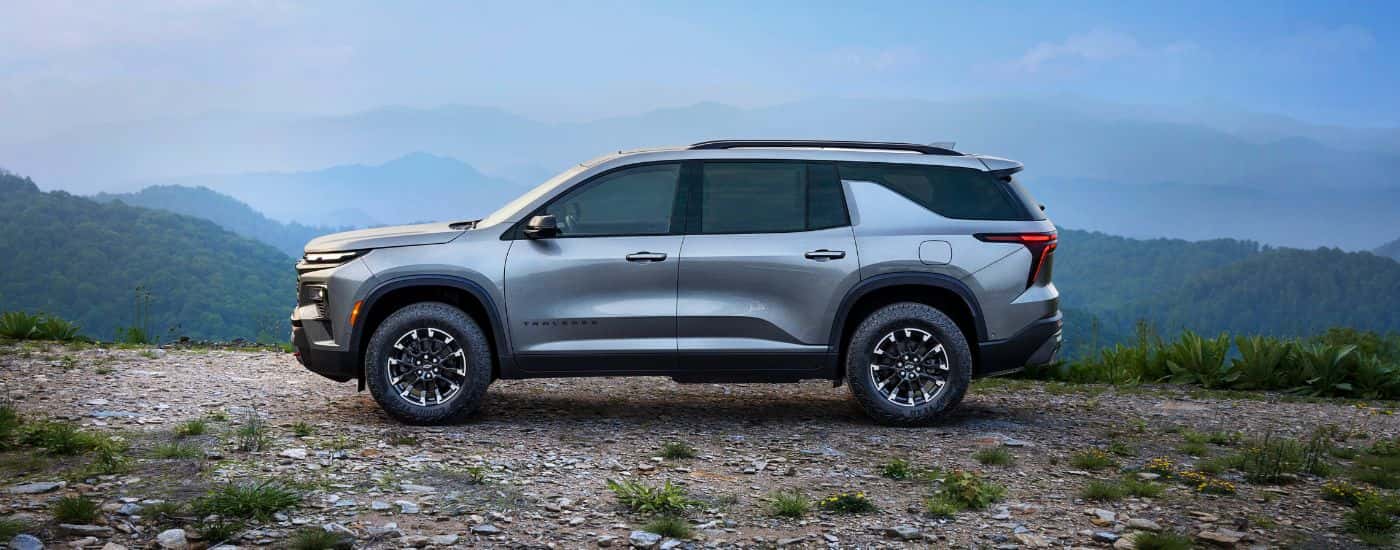 A silver 2025 Chevy Traverse Z71 from a used Chevy dealer