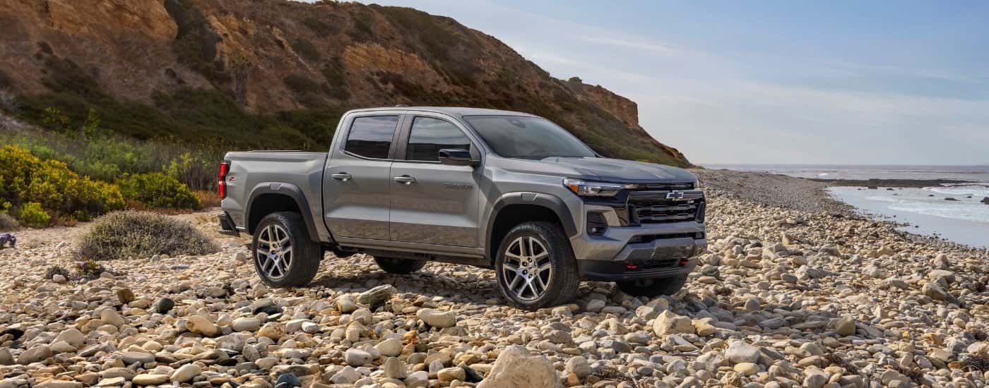 A silver 2025 Chevy Colorado from the side.