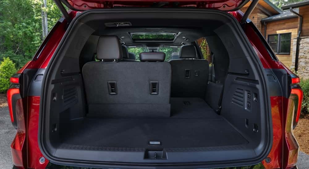 Trunk of a red 2026 Chevy Traverse RS for sale