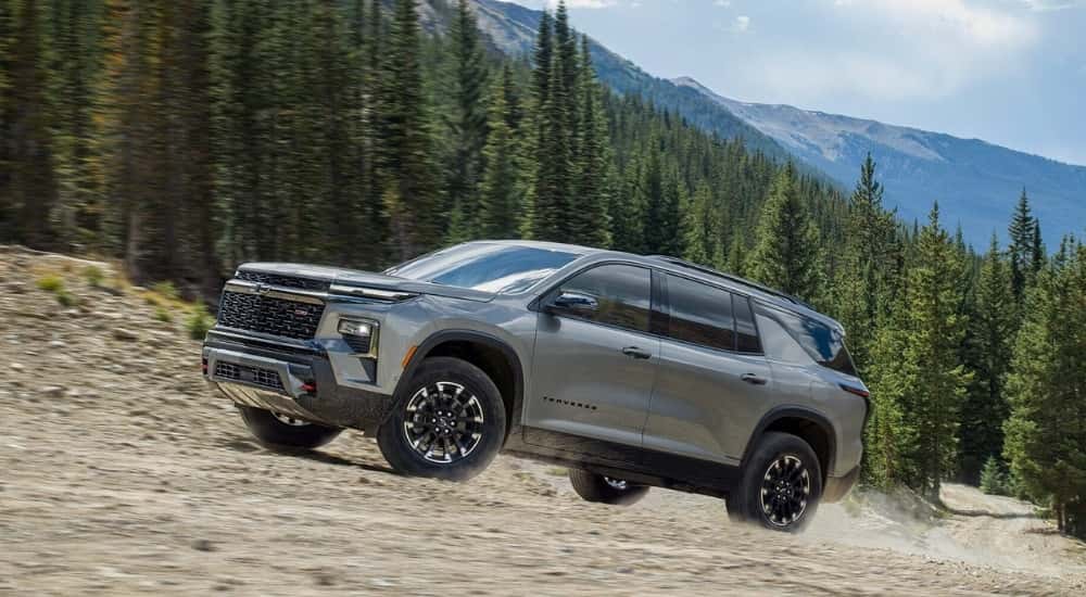 Grey 2026 Chevy Traverse Z71 for sale driving off-road