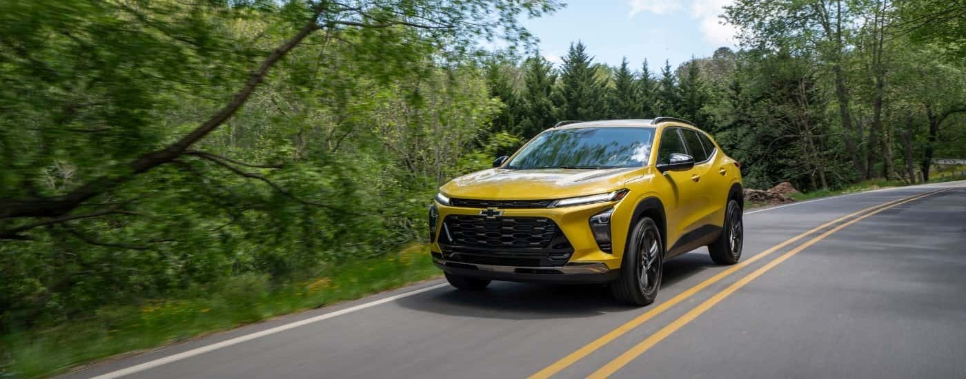a yellow 2026 Chevy Trax from the front.