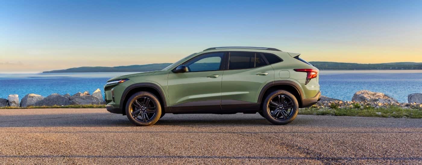 A green 2026 Chevy Trax for sale from the side.
