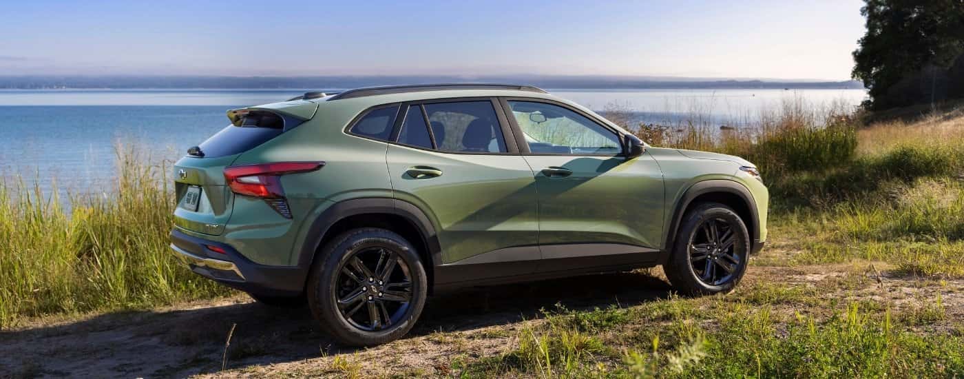 A green 2026 Chevy Trax from the side.