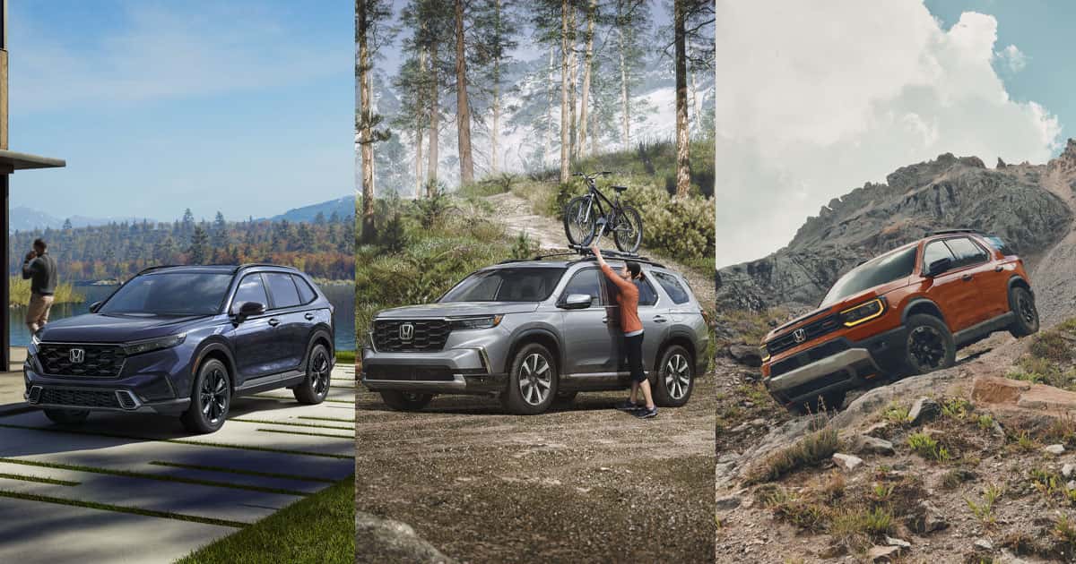 A collection of images of the Honda CR-V, Honda Pilot and Honda Passport