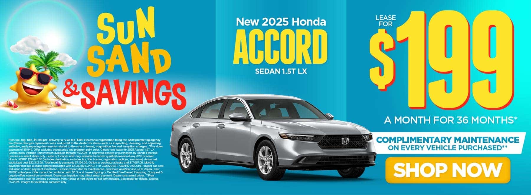 New 2025 Honda Accord Lease for $199/mo for 36 months* Free Maintenance on Every Vehicle Purchased**Sedan 1.5T LX Shop Now