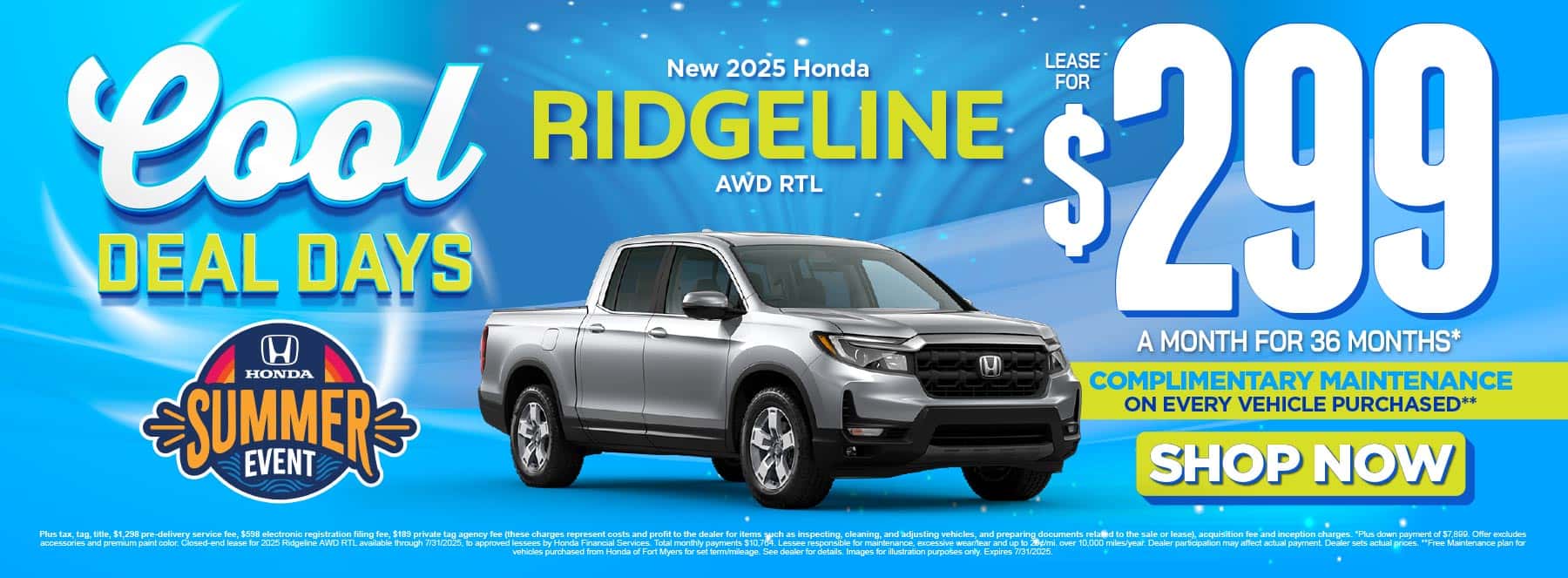 New 2025 Honda Ridgeline AWD RTL "Lease for $299/mo for 36 months* Free Maintenance on Every Vehicle Purchased**"
