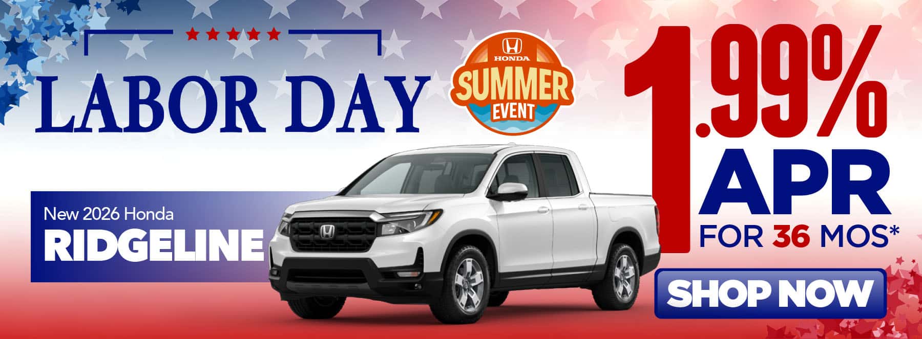 New 2026 Honda Ridgeline 1.99% APR For 36 Months*