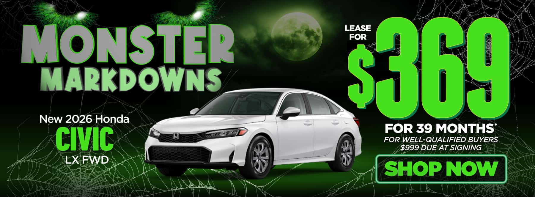 New 2026 Honda Civic LX FWD "$369/Month For 39 Months* For Well-Qualified Buyers $999 Due at Signing"