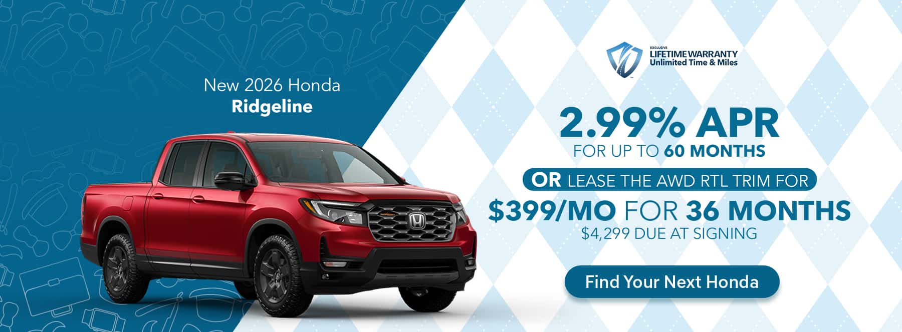 2026 Honda Ridgeline Lease or 2.99% APR – Indian Trail, NC