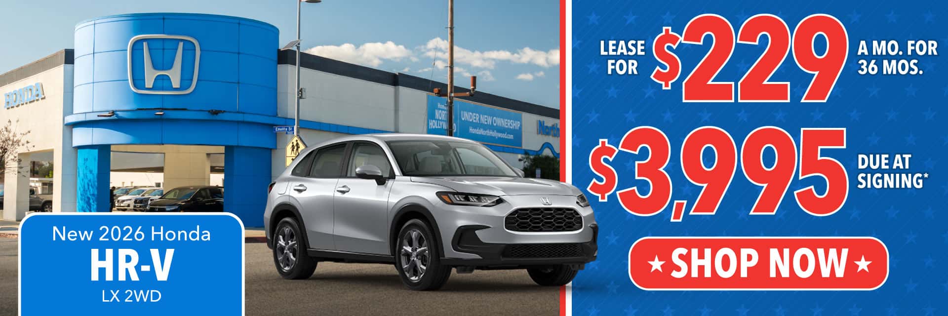 2026 HONDA HR-V LX 2WD Lease for $229 per month for 36 months / $3,995 Due at Signing*