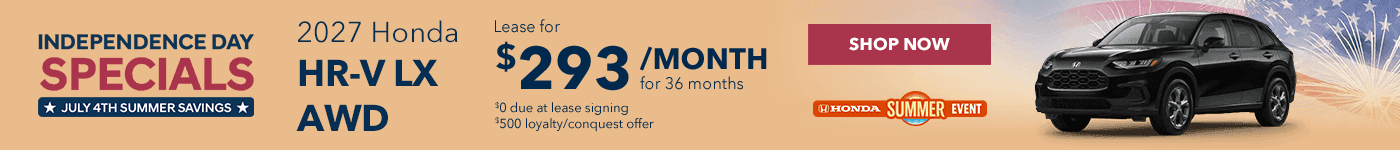 2027 HR-V LX AWD Subtext $293/month for 36 months $0 due at lease signing $500 loyalty/conquest offer