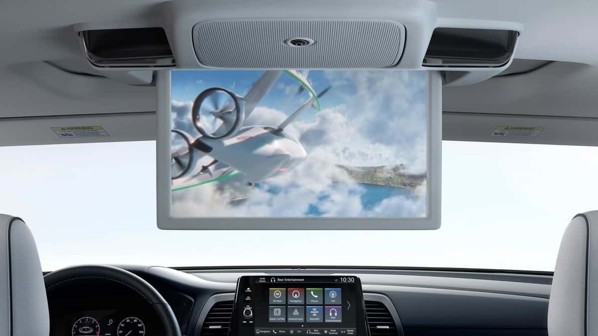 Ceiling-mounted rear entertainment screen and CabinWatch camera in a 2026 Honda Odyssey Touring